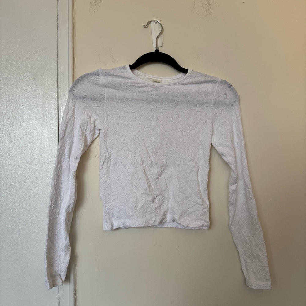 Aritzia Sunday Best White Floral Textured Long Sleeve - Picture 2 of 6